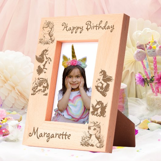 かわいいフローラユニコーン子供の誕生日ギフト木製 レーザー彫刻フレーム