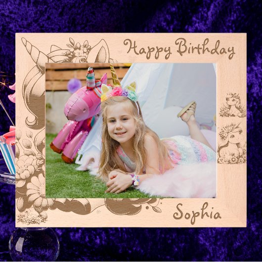 かわいいフローラユニコーン子供の誕生日ギフト木製 レーザー彫刻フレーム