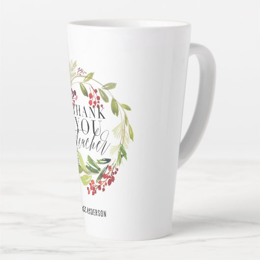 かわいいフローラリースエレガント先生 カフェラテマグ (右アングル)