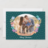 かわいいフローラリースグリーンクリスマス写真 シーズンカード (正面)
