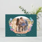 かわいいフローラリースグリーンクリスマス写真 シーズンカード (スタンド正面)