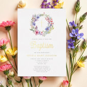 かわいいフローラリース宗教女子バプテスマ金ゴールド 箔招待状