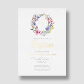 かわいいフローラリース宗教女子バプテスマ金ゴールド 箔招待状