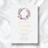 かわいいフローラリース宗教女子バプテスマ金ゴールド 箔招待状