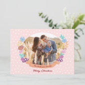 かわいいフローラリース赤面ピンクのクリスマスフォト シーズンカード (スタンド正面)