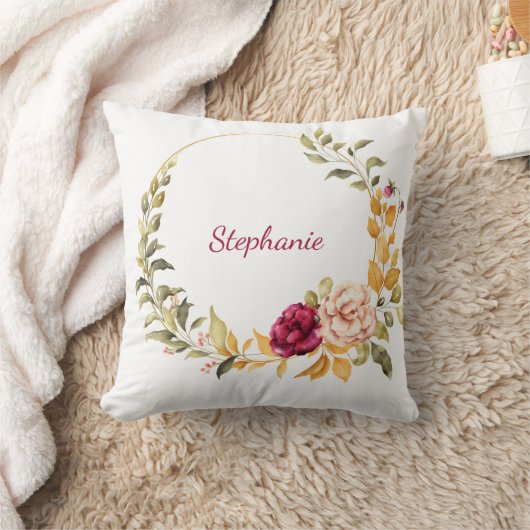 かわいいフローラリース モノグラムの クッション (ブランケット)