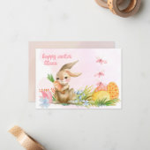 かわいいフローラヴィンテージイースターバニーハッピーイースター ノートカード (正面/裏面インサイチュ)
