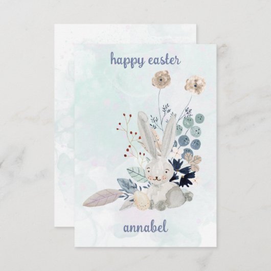 かわいいフローラヴィンテージイースターバニーハッピーイースター ノートカード (正面/裏面)