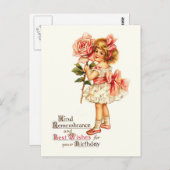 かわいいフローラヴィンテージ誕生日の挨拶 ポストカード (正面/裏面)