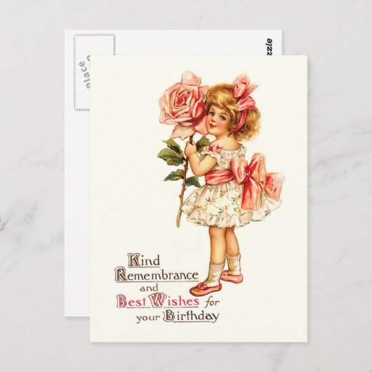 かわいいフローラヴィンテージ誕生日の挨拶 ポストカード (正面/裏面)
