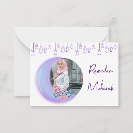 かわいいフローラ三日月イスラムのラマダンMubarak写真 ノートカード (正面)