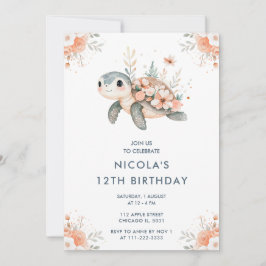 かわいいフローラ亀の誕生日パーティー 招待状