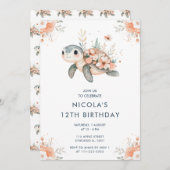 かわいいフローラ亀の誕生日パーティー 招待状 (正面/裏面)