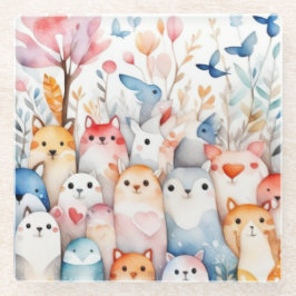 かわいいフローラ動物かわいいデザイン ガラスコースター