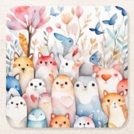 かわいいフローラ動物かわいいデザイン スクエアペーパーコースター