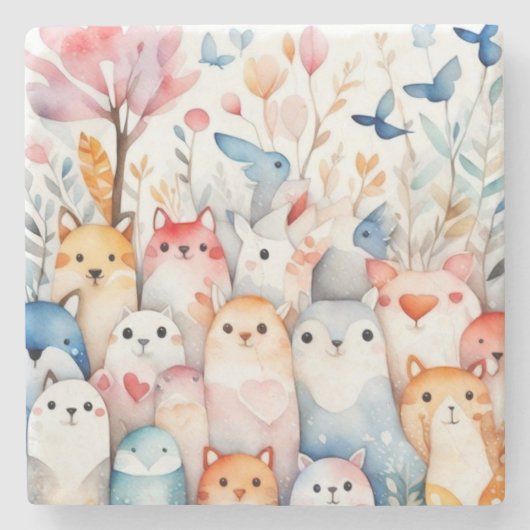 かわいいフローラ動物かわいいデザイン ストーンコースター (正面)