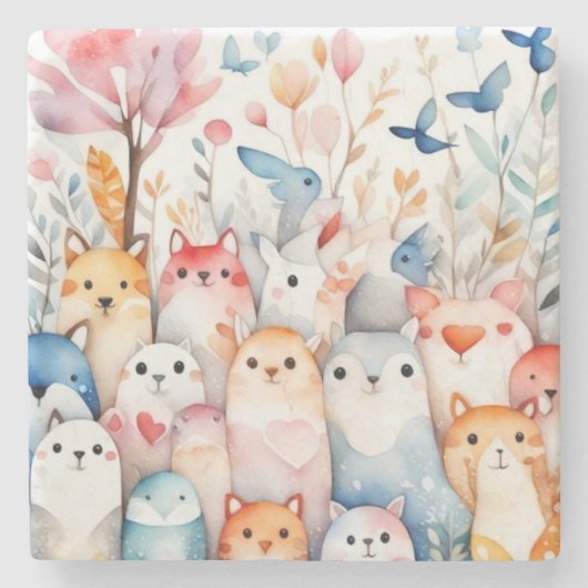 かわいいフローラ動物かわいいデザイン ストーンコースター (正面)