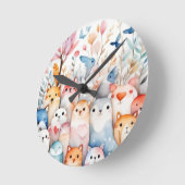 かわいいフローラ動物かわいいデザイン ラウンド壁時計 (傾斜)