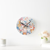 かわいいフローラ動物かわいいデザイン ラウンド壁時計 (ホーム)
