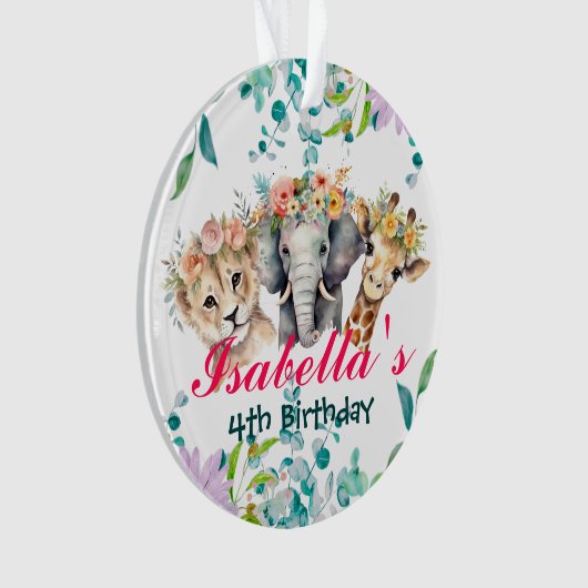 かわいいフローラ動物園ジャングル動物誕生日へようこそ オーナメント (正面)