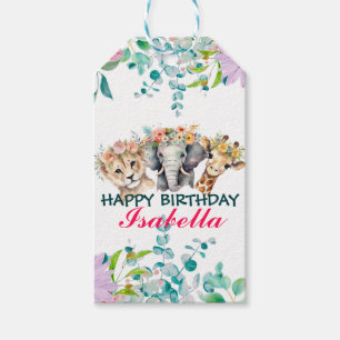 かわいいフローラ動物園ジャングル動物誕生日へようこそ ギフトタグ