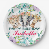 かわいいフローラ動物園ジャングル動物誕生日へようこそ ペーパープレート (正面)