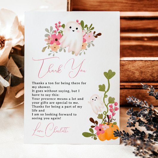 かわいいフローラ幽霊カボチャ小さなブーブベイビーシャワー サンキューカード