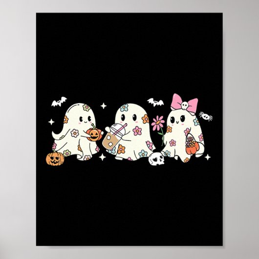 かわいいフローラ幽霊飲みコーヒーハロウィーン幽霊 ポスター (正面)