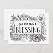 かわいいフローラ手文字白黒鑑賞 サンキューカード (正面/裏面)