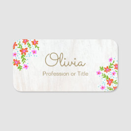 かわいいフローラ木目の名前タグ 名札