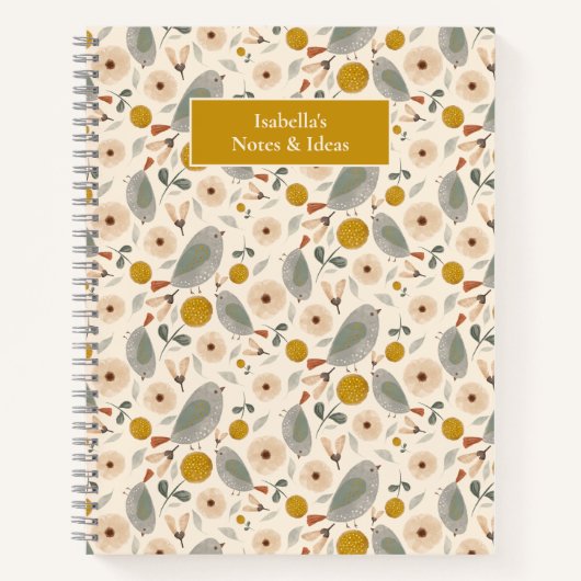 かわいいフローラ植物鳥かわいいパターカスタマイズン ノートブック (正面)