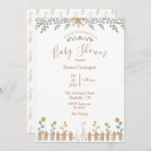 かわいいフローラ水色アヒル赤ちゃんシャワー 招待状 (正面/裏面)