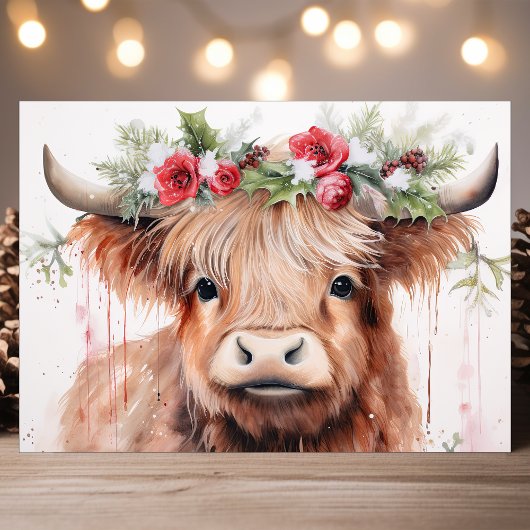 かわいいフローラ水色ベビーハイランドカウクリスマス シーズンカード