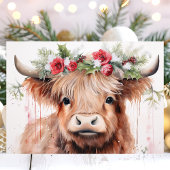 かわいいフローラ水色ベビーハイランドカウクリスマス シーズンカード