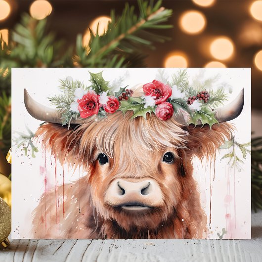 かわいいフローラ水色ベビーハイランドカウクリスマス シーズンカード