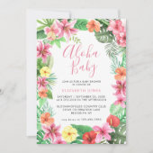 かわいいフローラ熱帯サマーピンクアロハベビーシャワー 招待状 (正面)