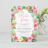 かわいいフローラ熱帯サマーピンクアロハベビーシャワー 招待状 (スタンド正面)