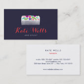 かわいいフローラ爆弾髪スタイリストコーム髪サロン 名刺 (正面/裏面)