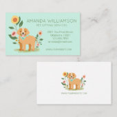 かわいいフローラ犬ペットケアサービスグリーン 名刺 (正面/裏面)