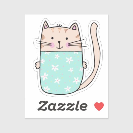 かわいいフローラ猫イラストレーション シール (シート)