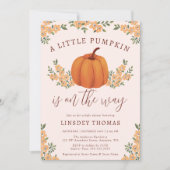 かわいいフローラ秋カボチャピンク赤ちゃんシャワー 招待状 (正面)