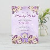 かわいいフローラ紫の赤ちゃんシャワーを待つことができる 招待状 (スタンド正面)