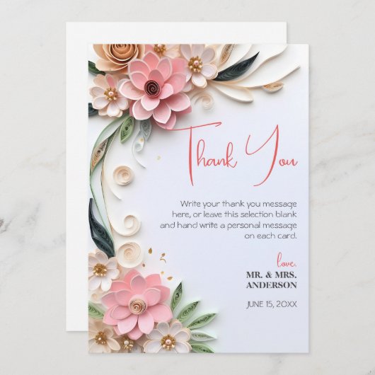 かわいいフローラ結婚のフレーム抽象芸術紙クイリング サンキューカード (正面/裏面)