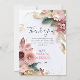 かわいいフローラ結婚のフレーム紙クイリング サンキューカード