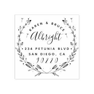 かわいいフローラ結婚リースの名前差出人住所 ラバースタンプ