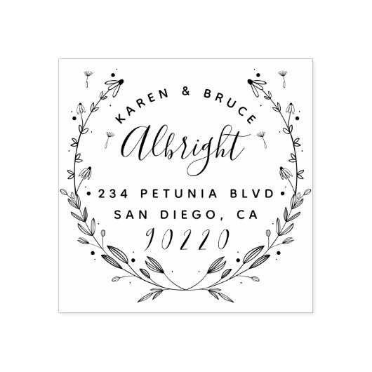 かわいいフローラ結婚リースの名前差出人住所 ラバースタンプ (インプリント)