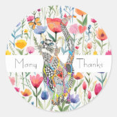かわいいフローラ花猫サンキューステッカー ラウンドシール (正面)