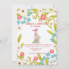 かわいいフローラ誕生日パーティーの招子供へ待 招待状