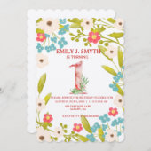 かわいいフローラ誕生日パーティーの招子供へ待 招待状 (正面/裏面)