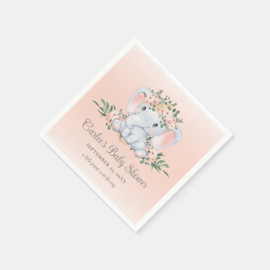 かわいいフローラ象の赤ちゃん女の子の赤ちゃんシャワー スタンダードカクテルナプキン (角)